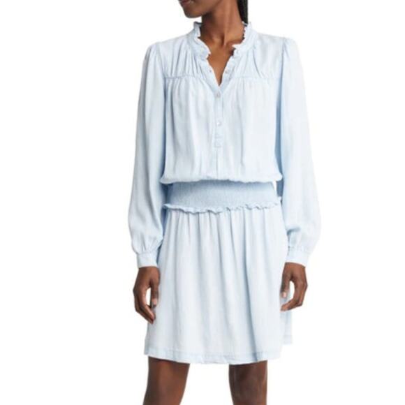 Rails Shawna Blue Smocked Waist Long Sleeve Mini Dress Size Small Clean Girl - Picture 1 of 10